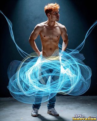 The male form in bold color, light, and motion. Cinematic UHD abstract art.