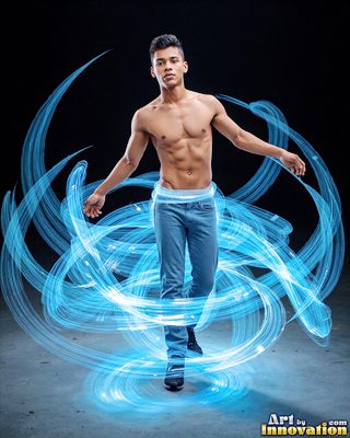 The male form in bold color, light, and motion. Cinematic UHD abstract art.