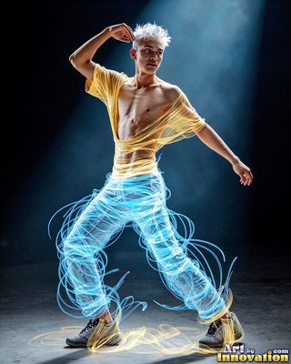 The male form in bold color, light, and motion. Cinematic UHD abstract art.