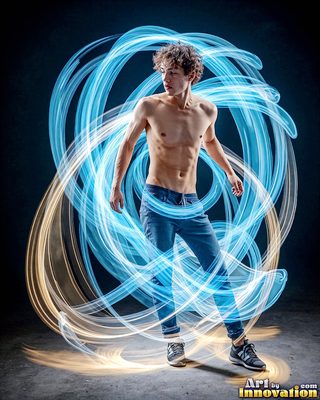 The male form in bold color, light, and motion. Cinematic UHD abstract art.
