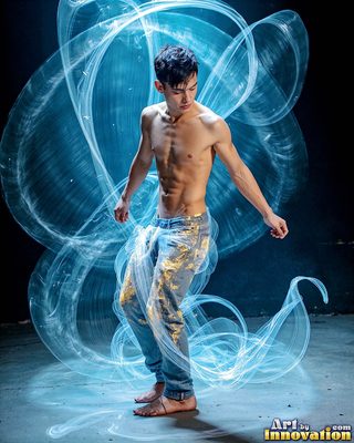 The male form in bold color, light, and motion. Cinematic UHD abstract art.