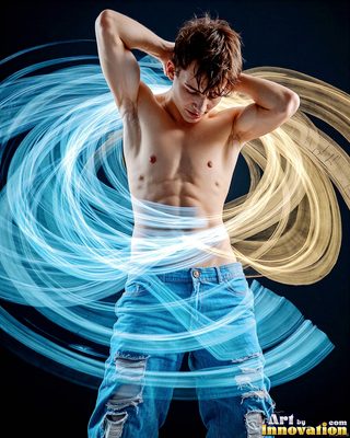 The male form in bold color, light, and motion. Cinematic UHD abstract art.