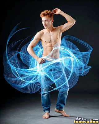 The male form in bold color, light, and motion. Cinematic UHD abstract art.