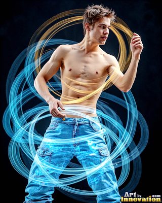 The male form in bold color, light, and motion. Cinematic UHD abstract art.
