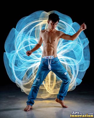 The male form in bold color, light, and motion. Cinematic UHD abstract art.
