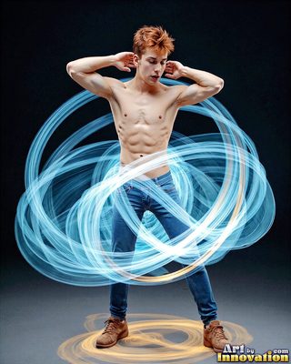 The male form in bold color, light, and motion. Cinematic UHD abstract art.