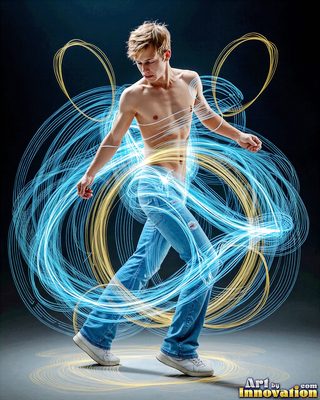 The male form in bold color, light, and motion. Cinematic UHD abstract art.