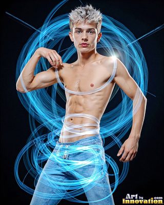 The male form in bold color, light, and motion. Cinematic UHD abstract art.