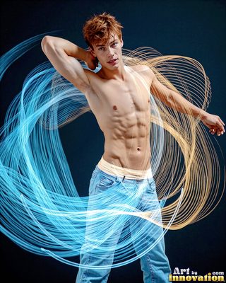 The male form in bold color, light, and motion. Cinematic UHD abstract art.