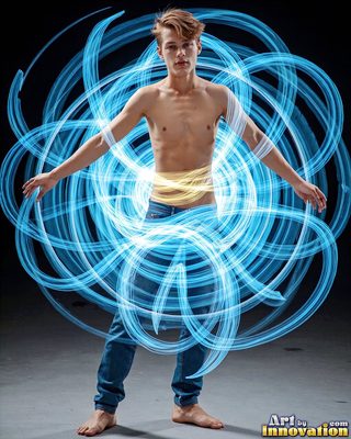 The male form in bold color, light, and motion. Cinematic UHD abstract art.