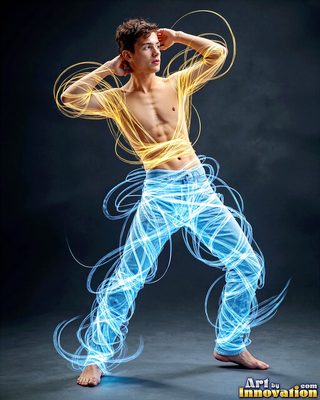 The male form in bold color, light, and motion. Cinematic UHD abstract art.