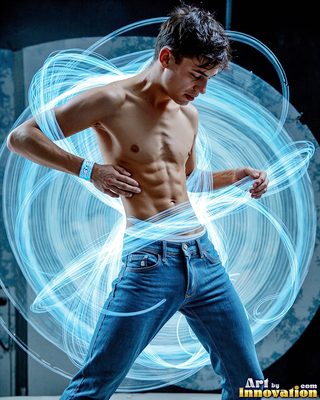 The male form in bold color, light, and motion. Cinematic UHD abstract art.