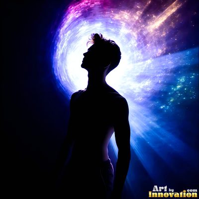 The male form in bold color, light, and motion. Cinematic UHD abstract art.