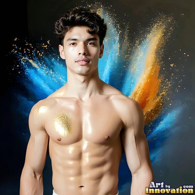 The male form in bold color, light, and motion. Cinematic UHD abstract art.