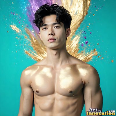 The male form in bold color, light, and motion. Cinematic UHD abstract art.