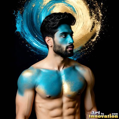 The male form in bold color, light, and motion. Cinematic UHD abstract art.