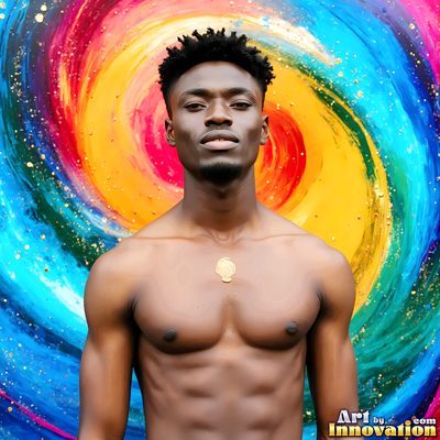 The male form in bold color, light, and motion. Cinematic UHD abstract art.