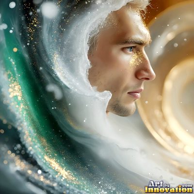 The male form in bold color, light, and motion. Cinematic UHD abstract art.