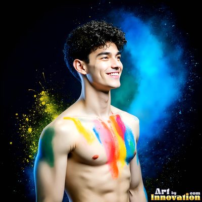 The male form in bold color, light, and motion. Cinematic UHD abstract art.