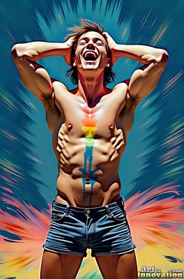 The male form in bold color, light, and motion. Cinematic UHD abstract art.