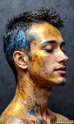 The male form in bold color, light, and motion. Cinematic UHD abstract art.