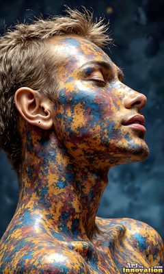 The male form in bold color, light, and motion. Cinematic UHD abstract art.