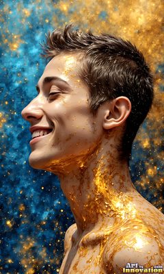 The male form in bold color, light, and motion. Cinematic UHD abstract art.