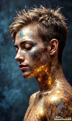 The male form in bold color, light, and motion. Cinematic UHD abstract art.