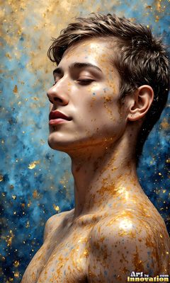 The male form in bold color, light, and motion. Cinematic UHD abstract art.