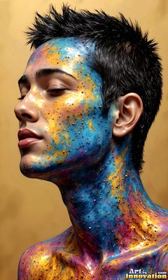 The male form in bold color, light, and motion. Cinematic UHD abstract art.