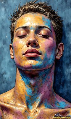 The male form in bold color, light, and motion. Cinematic UHD abstract art.
