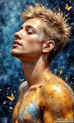 The male form in bold color, light, and motion. Cinematic UHD abstract art.