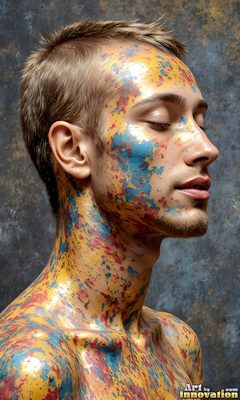 The male form in bold color, light, and motion. Cinematic UHD abstract art.