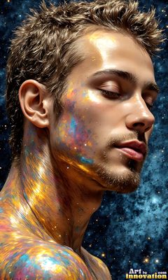 The male form in bold color, light, and motion. Cinematic UHD abstract art.