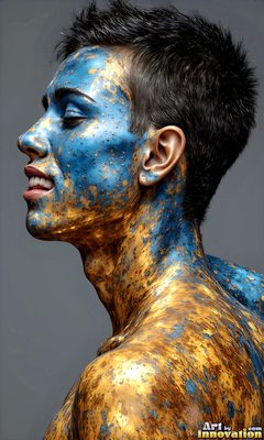 The male form in bold color, light, and motion. Cinematic UHD abstract art.