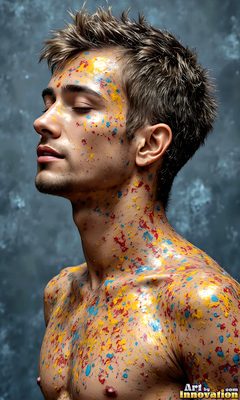 The male form in bold color, light, and motion. Cinematic UHD abstract art.