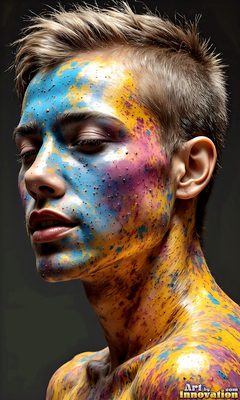 The male form in bold color, light, and motion. Cinematic UHD abstract art.