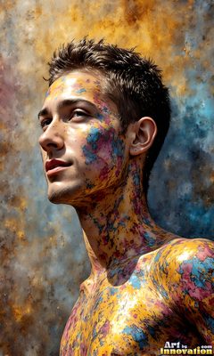 The male form in bold color, light, and motion. Cinematic UHD abstract art.