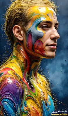 The male form in bold color, light, and motion. Cinematic UHD abstract art.