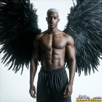 Male angels with luminous wings, holy light, and fallen legend. Cinematic UHD art.
