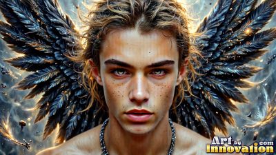 Male angels with luminous wings, holy light, and fallen legend. Cinematic UHD art.