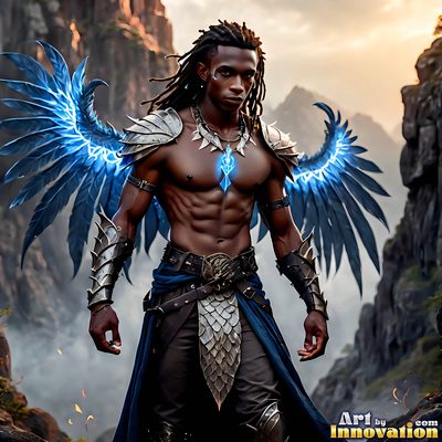 Male angels with luminous wings, holy light, and fallen legend. Cinematic UHD art.