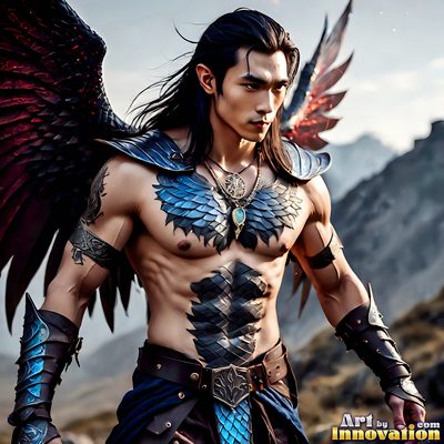 Male angels with luminous wings, holy light, and fallen legend. Cinematic UHD art.