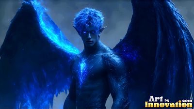 Male angels with luminous wings, holy light, and fallen legend. Cinematic UHD art.
