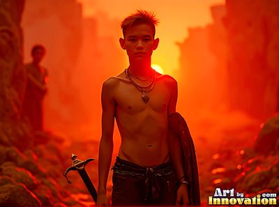 Male angels with luminous wings, holy light, and fallen legend. Cinematic UHD art.