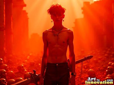 Male angels with luminous wings, holy light, and fallen legend. Cinematic UHD art.