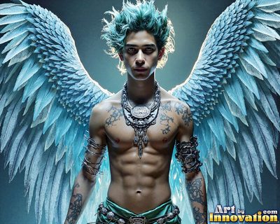 Male angels with luminous wings, holy light, and fallen legend. Cinematic UHD art.