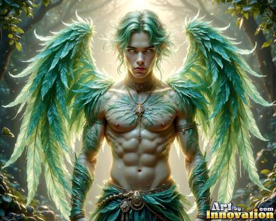 Male angels with luminous wings, holy light, and fallen legend. Cinematic UHD art.