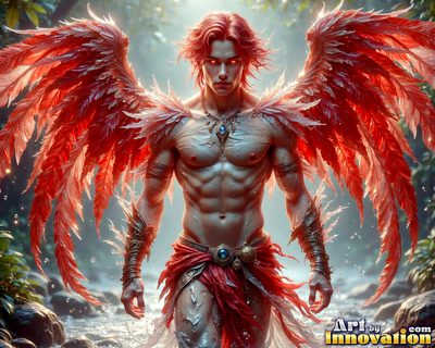 Male angels with luminous wings, holy light, and fallen legend. Cinematic UHD art.