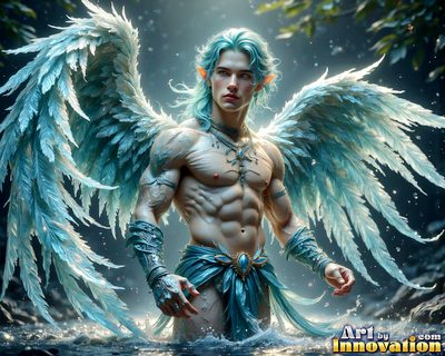 Male angels with luminous wings, holy light, and fallen legend. Cinematic UHD art.
